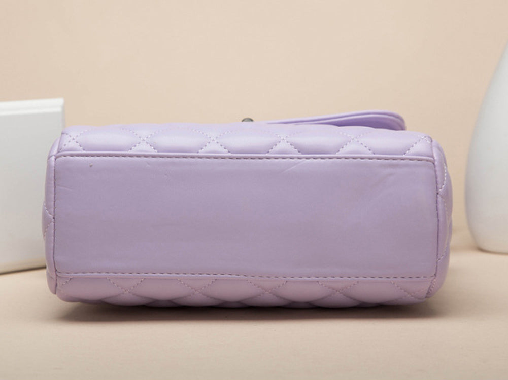 Medium Quilted Purple Diagonal Pattern Shoulder Bag Handbag With Metal Buckle