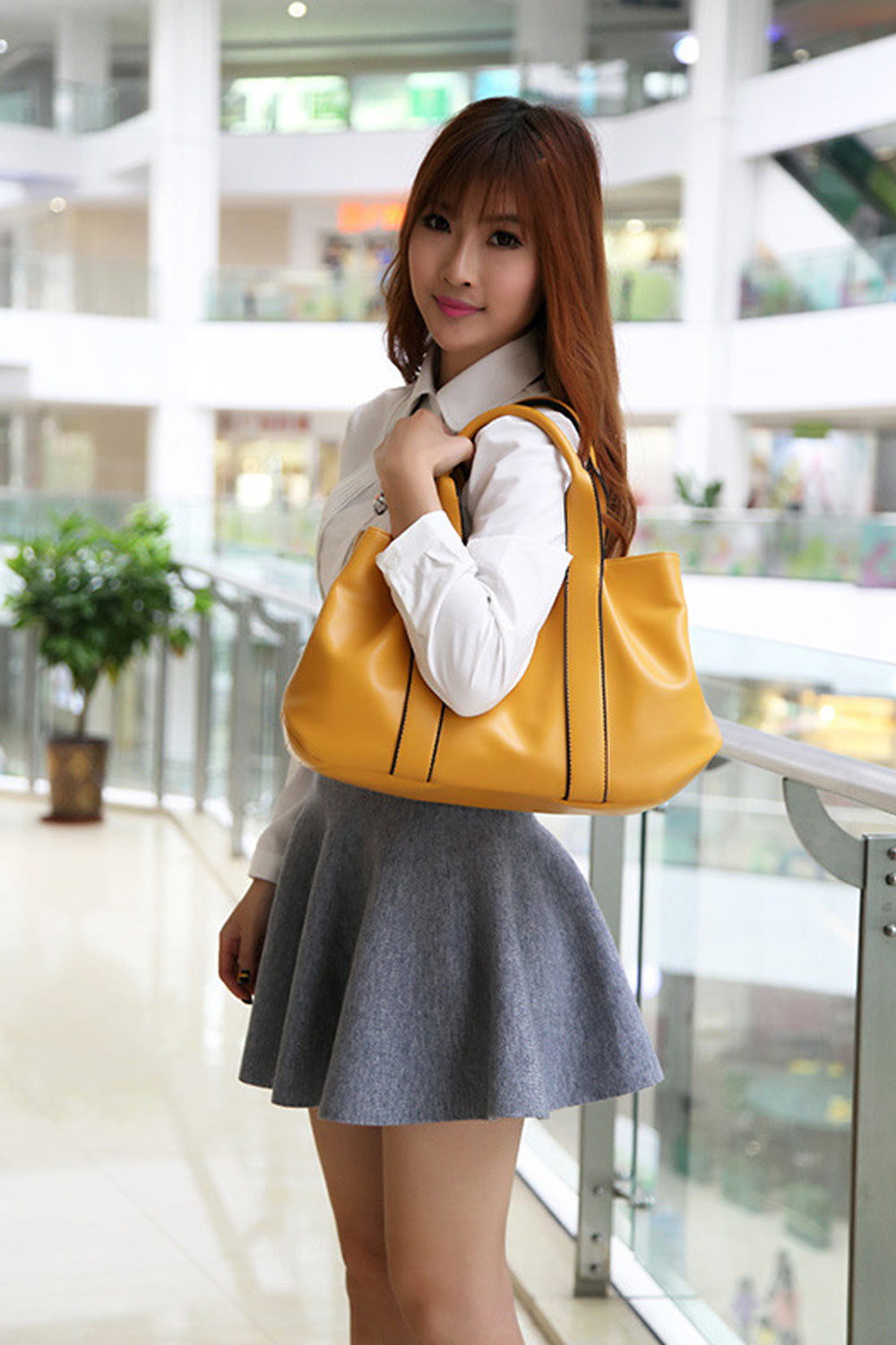 Women's Sophisticated Shiny Look Handbag Yellow Shoulder Bag