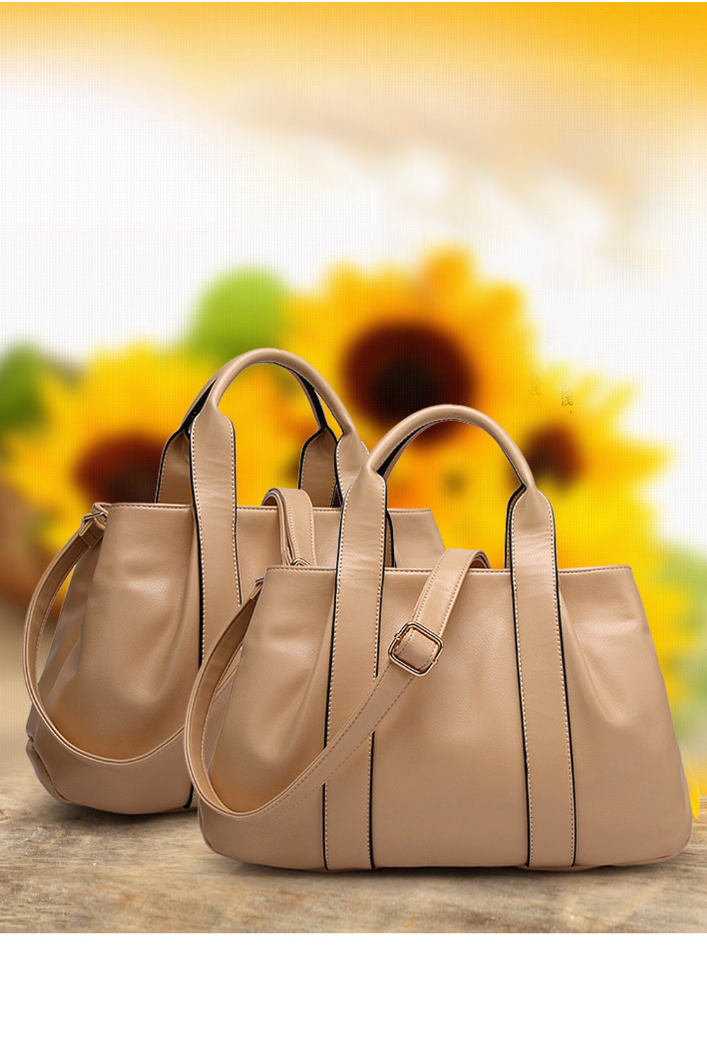 Women's Sophisticated Shiny Look Handbag Shoulder Bag Beige