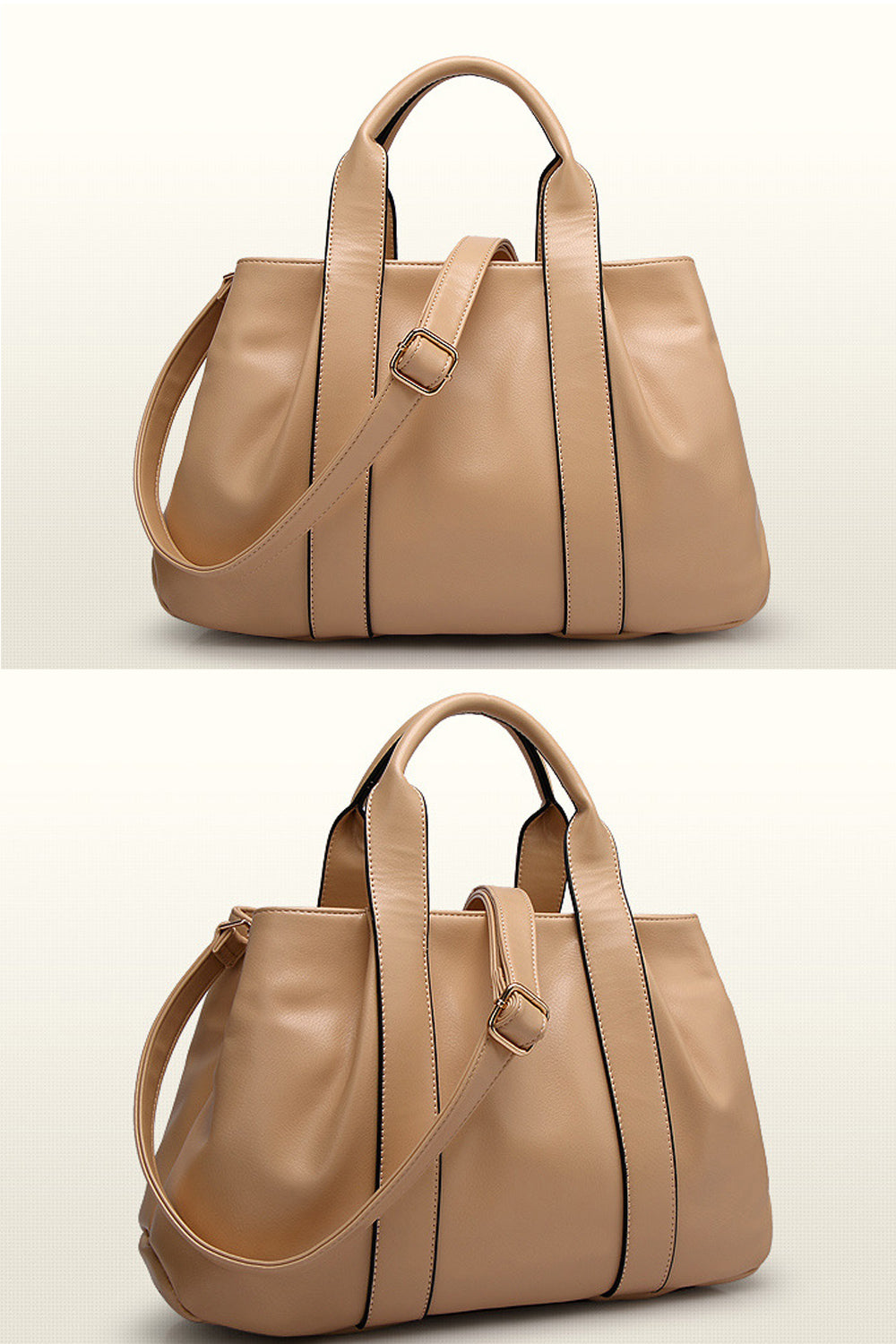 Women's Sophisticated Shiny Look Handbag Shoulder Bag Beige