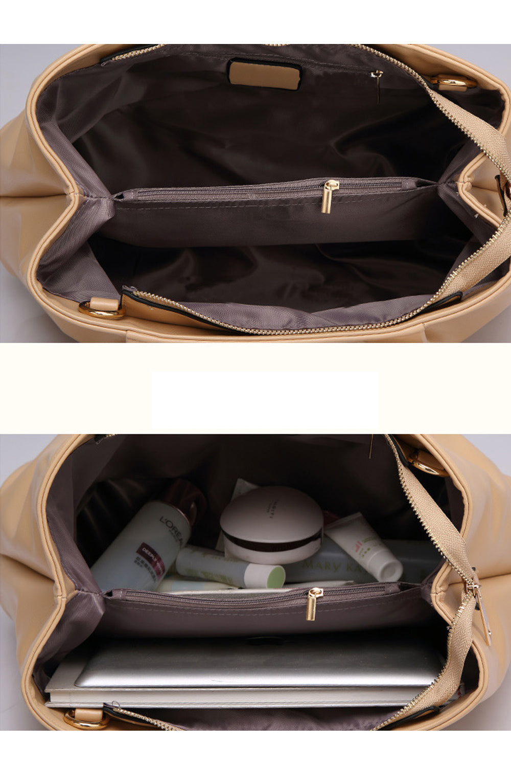 Women's Sophisticated Shiny Look Handbag Shoulder Bag Beige