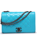 Quilted Diagonal Pattern Blue Stylish Handbag Shoulder Bag With Metal Accessories Chain Buckle