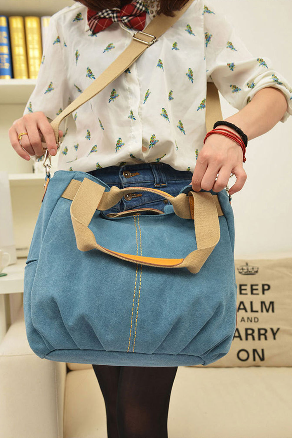Women Canvas Blue Shoulder Handbags