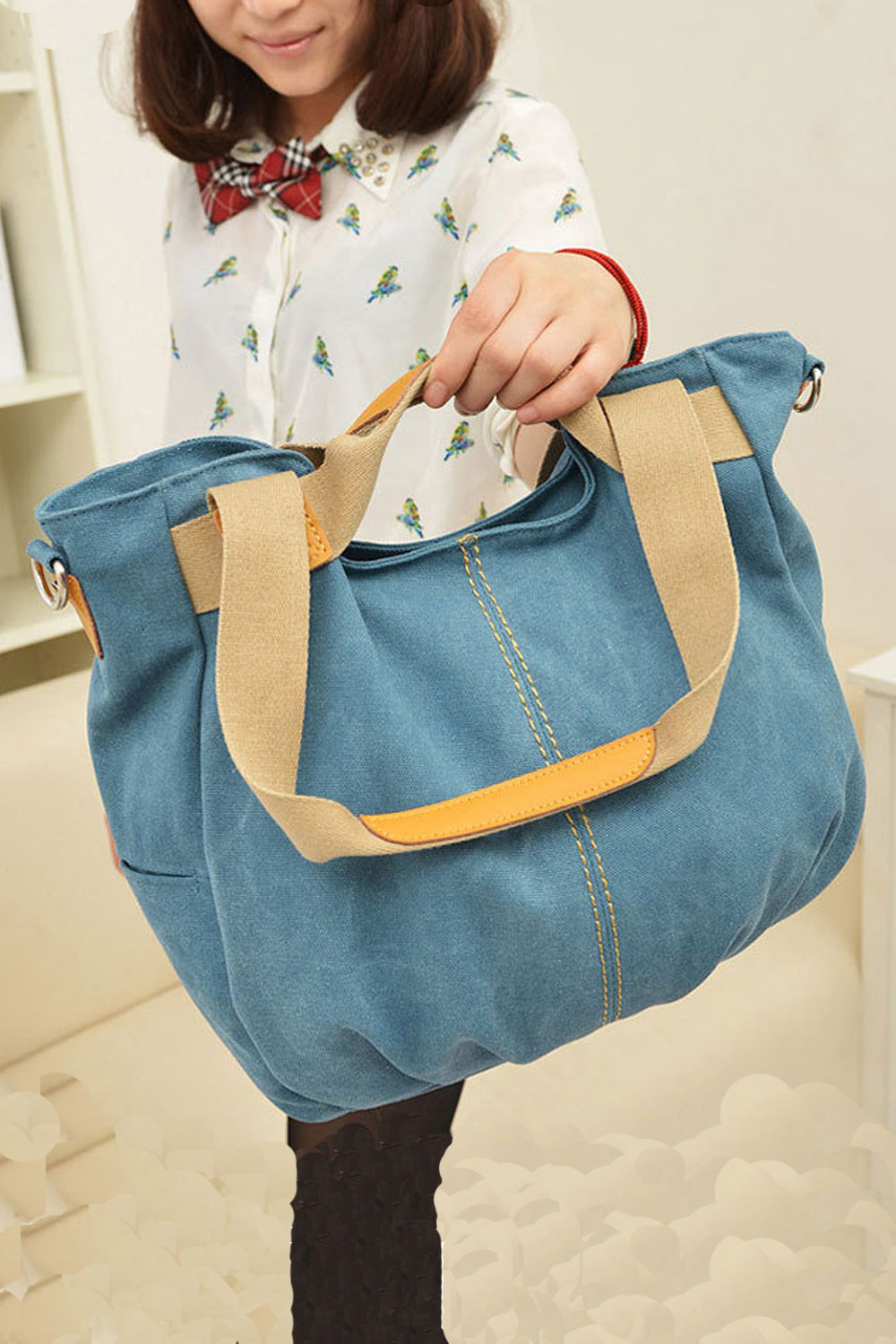 Women Canvas Blue Shoulder Handbags