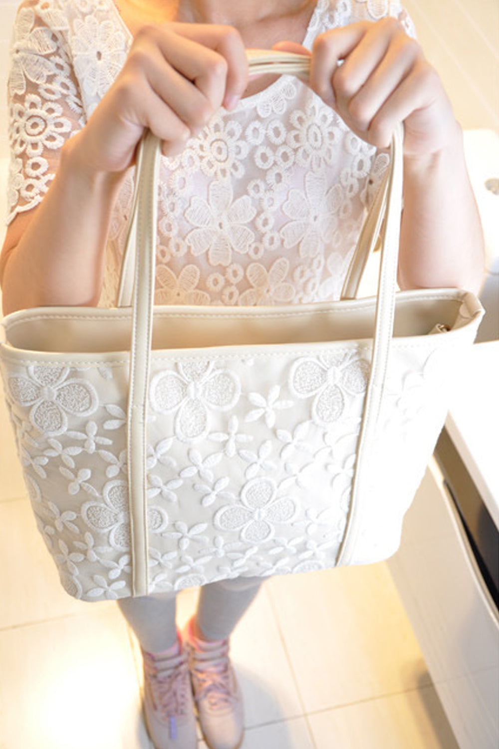 Women Lace Off White Shoulder Bag