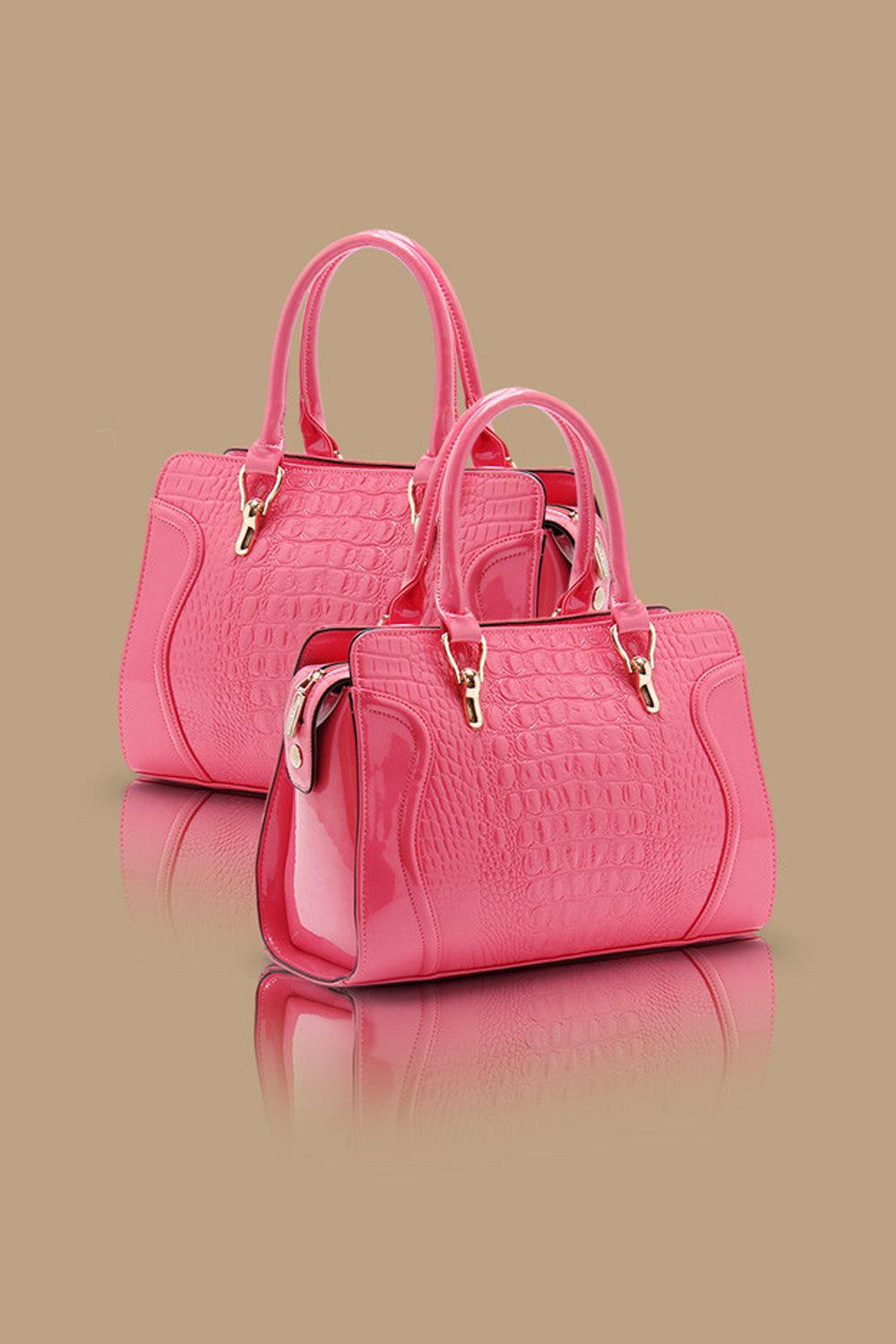 Women's Crocodile Patent Leather Evening Handbags Pink