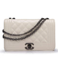 Quilted Diagonal Pattern White Handbag Stylish Shoulder Bag With Metal Accessories Chain Buckle