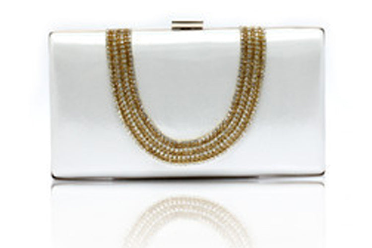 Women's Decent Look Rhinestone Decorated Clutch Handbags Silver