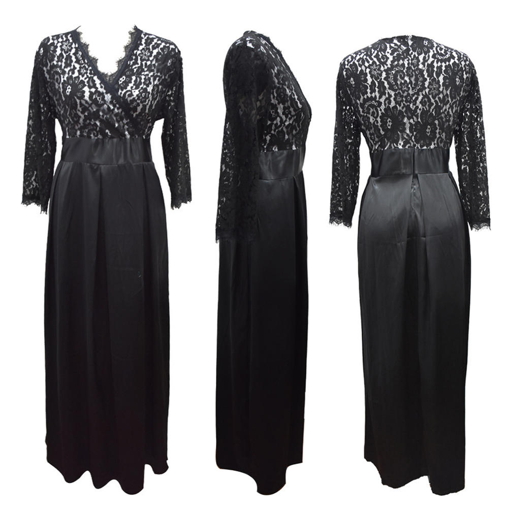 Women Plus Size Lace Stitching Maxi Dress