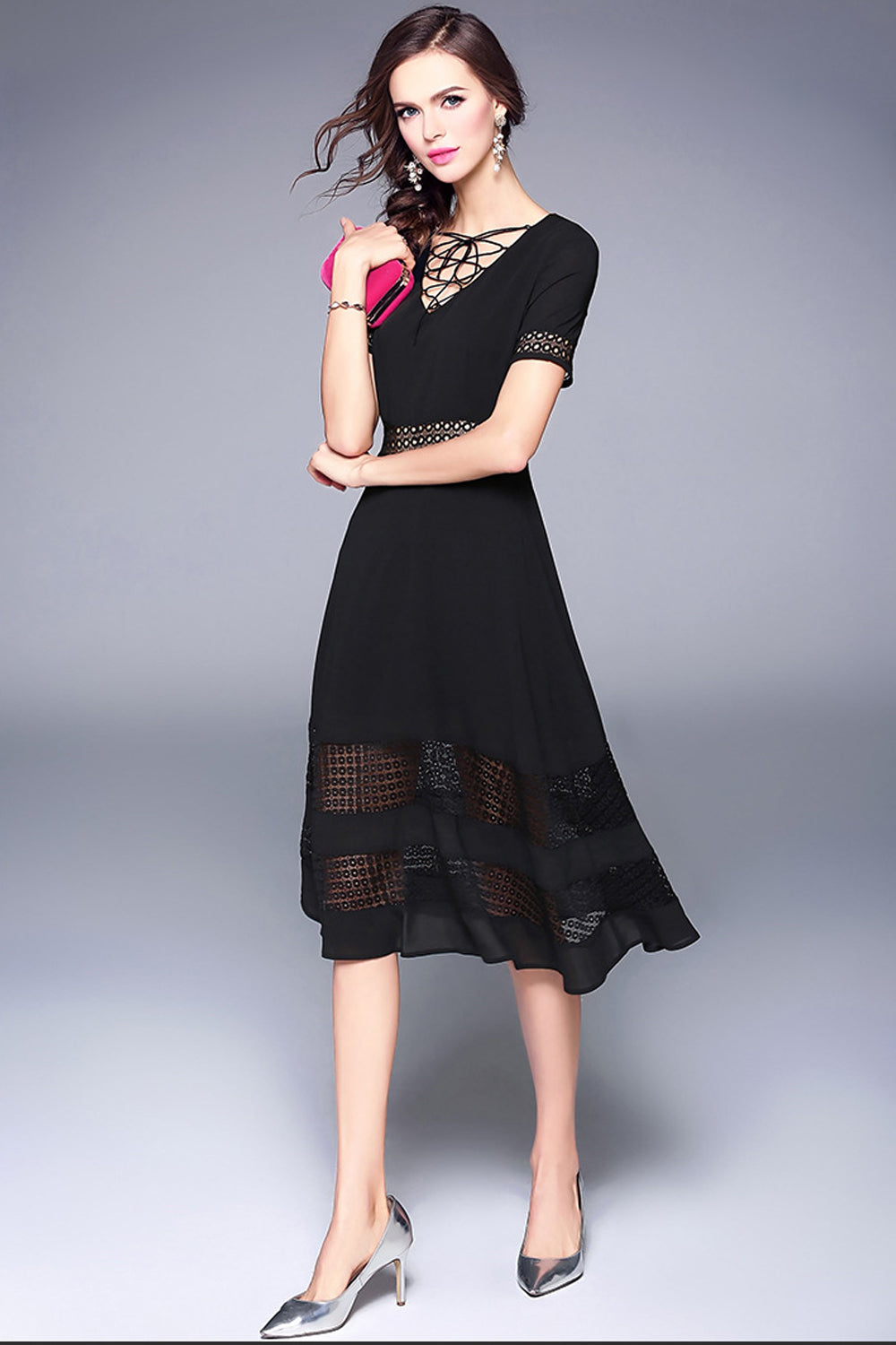 Women Stylish Look V-Neck Designed Party Dress