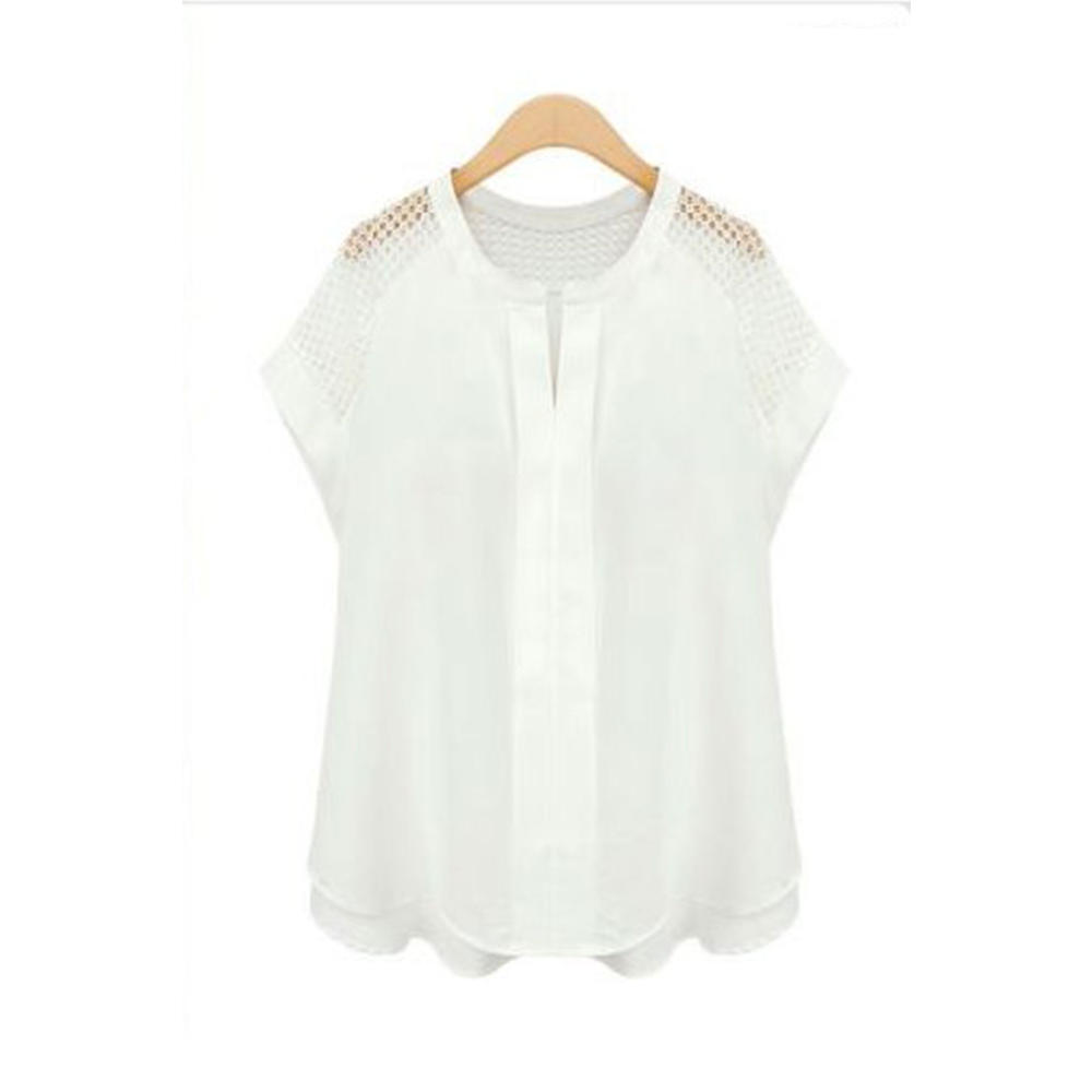 Women Loose Lace Decorated Sleeves Shirt White