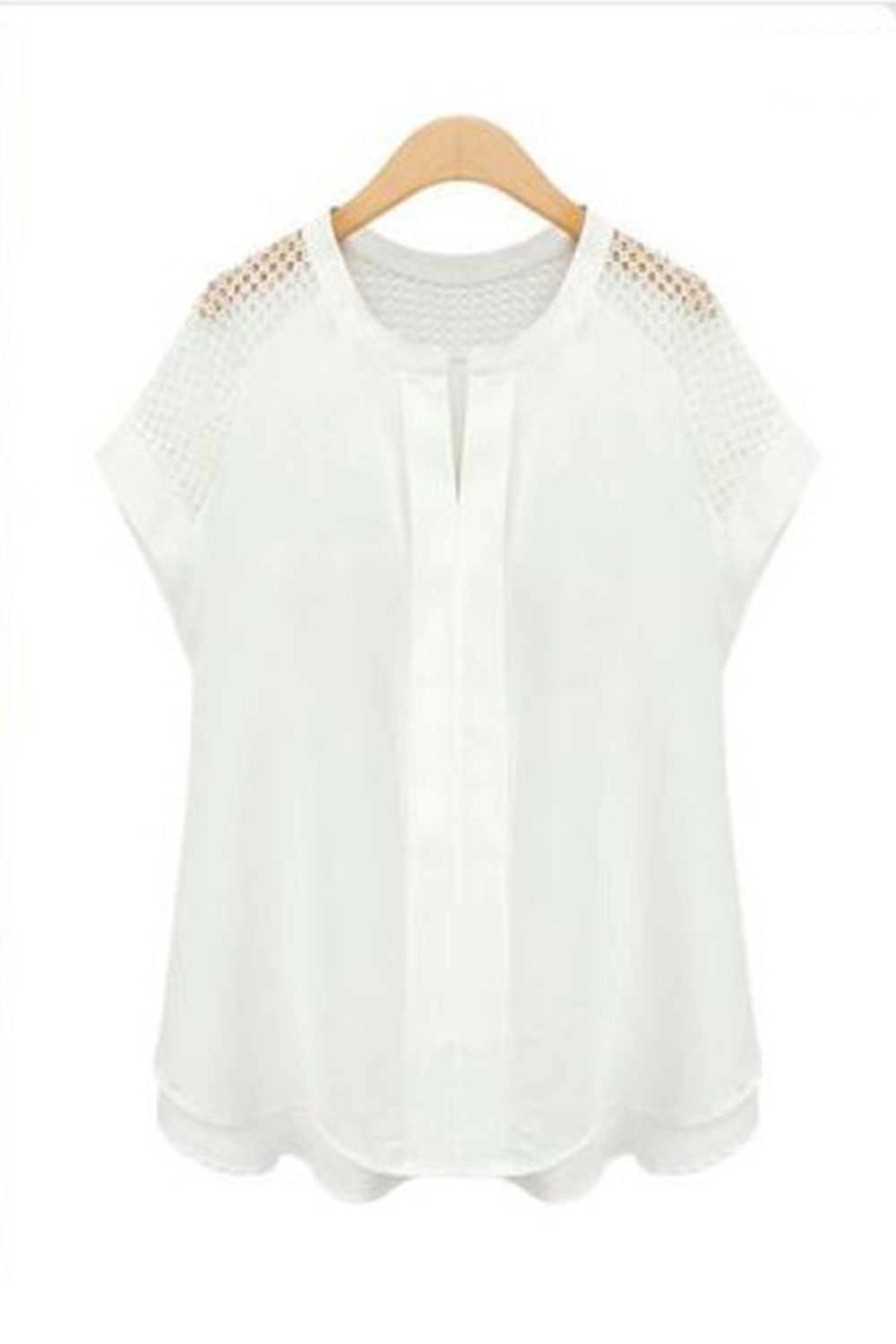 Women Loose Lace Decorated Sleeves Shirt White