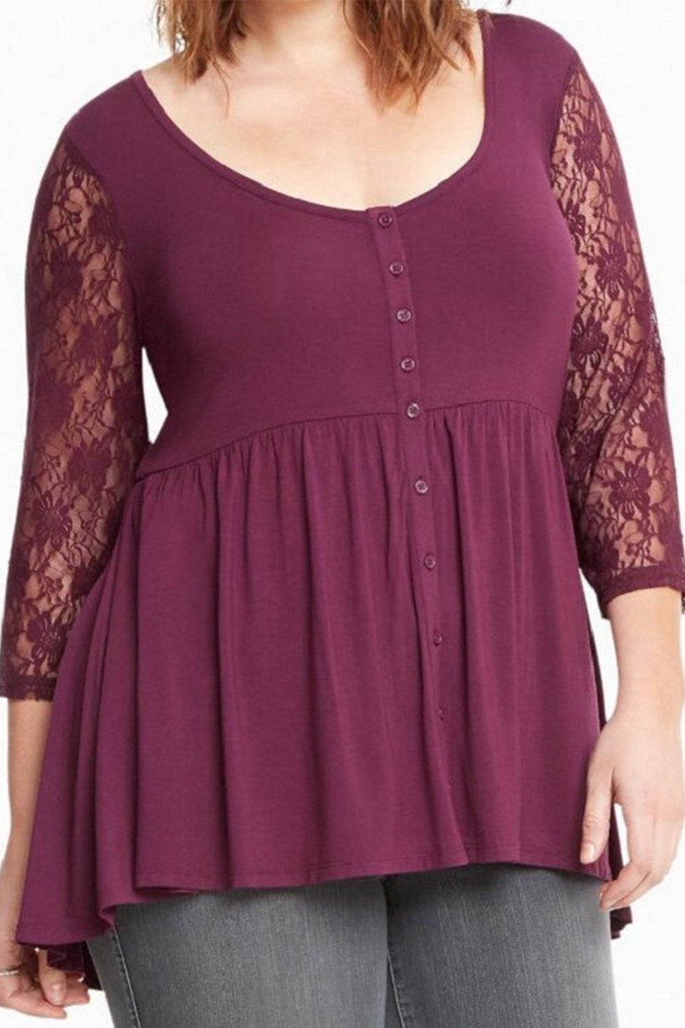 Women Lace Sleeves Plus size Blouse Red Vine