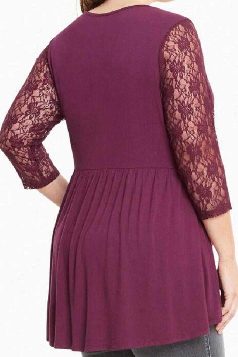 Women Lace Sleeves Plus size Blouse Red Vine