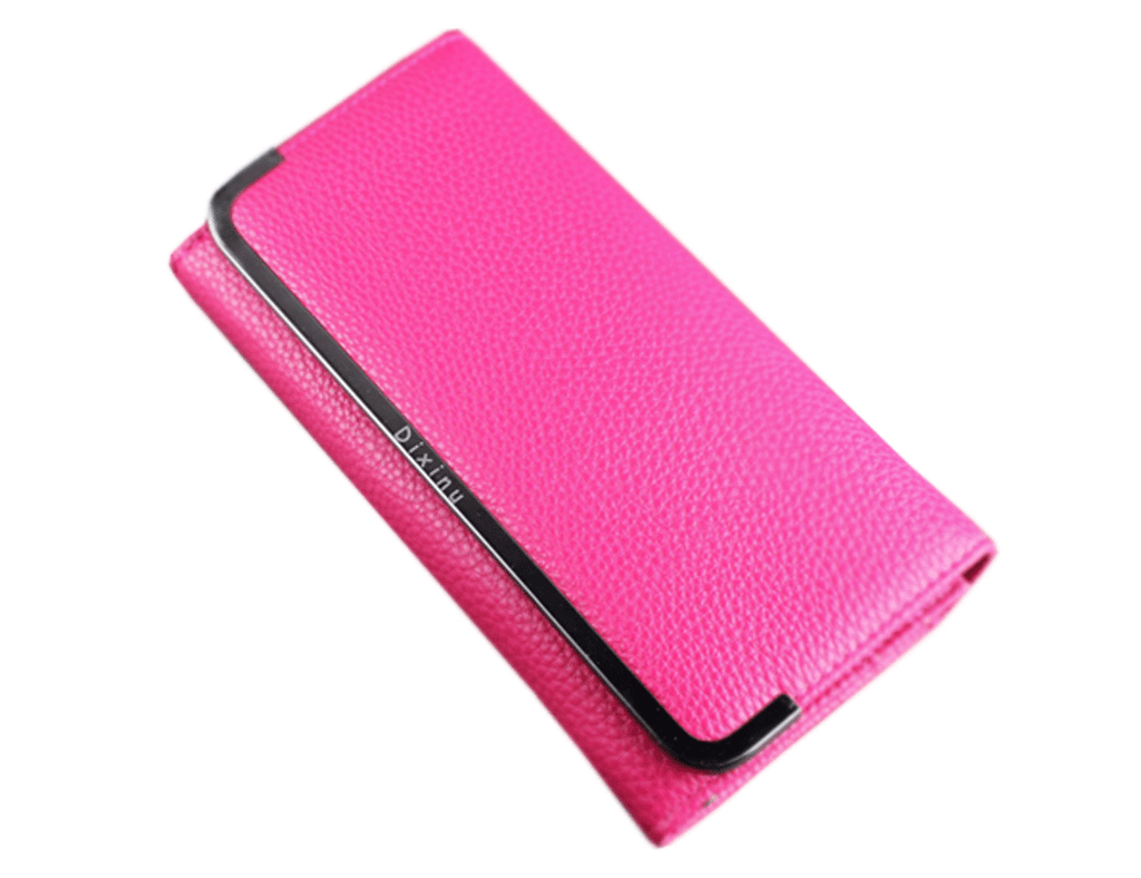 Women's Texture Surface Hand Clutch Wallet With Metal Frame Rose Red