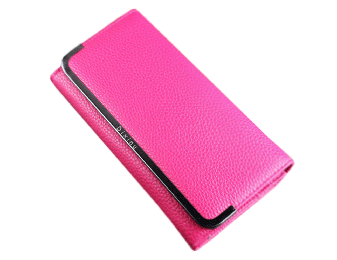 Women's Texture Surface Hand Clutch Wallet With Metal Frame Rose Red