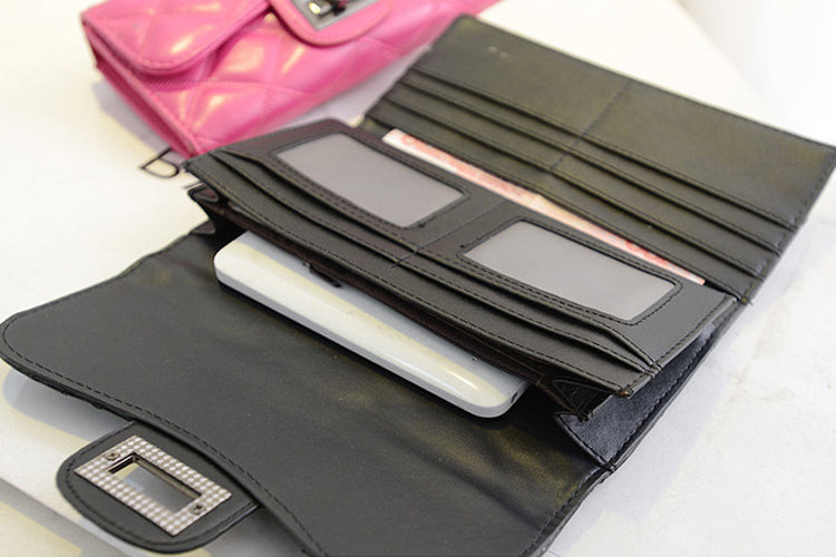 Women Clutch Quilted PU Leather Handbag Black