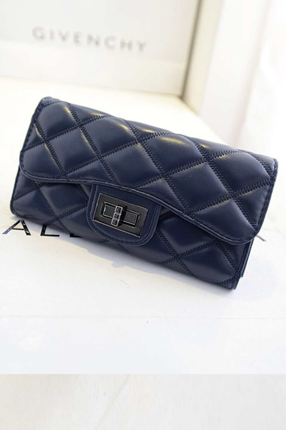 Women Clutch Quilted PU Leather Handbag Black