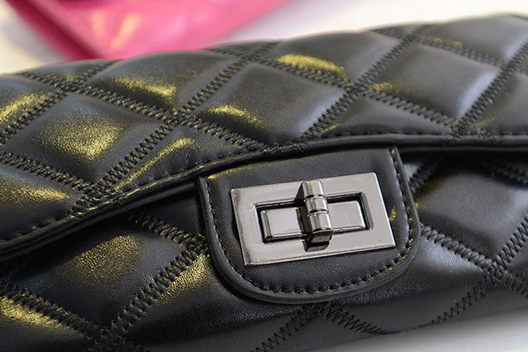 Women Clutch Quilted PU Leather Handbag Black