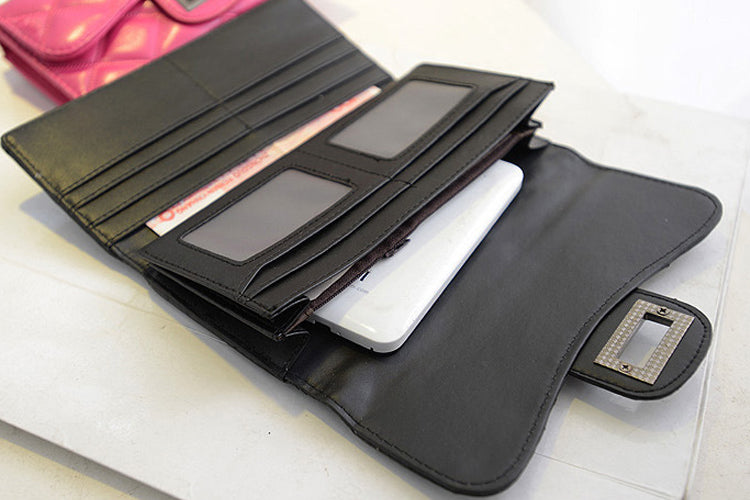 Women Clutch Quilted PU Leather Handbag Black