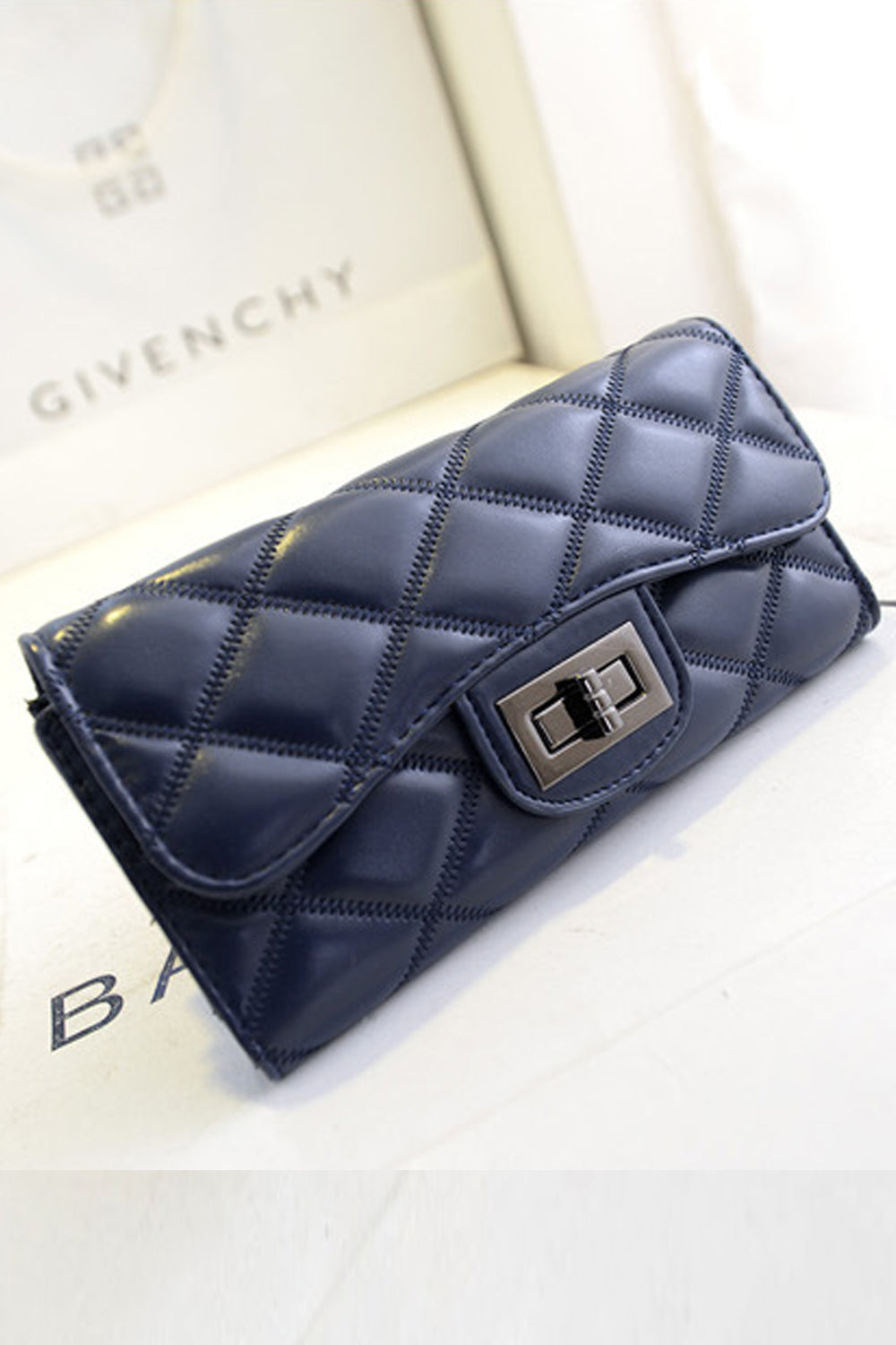 Women Clutch Quilted PU Leather Handbag Black