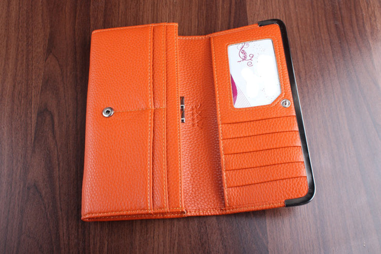 Women's Texture Surface Hand Clutch Wallet With Metal Frame Orange