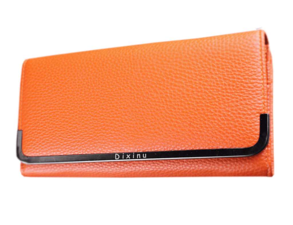 Women's Texture Surface Hand Clutch Wallet With Metal Frame Orange