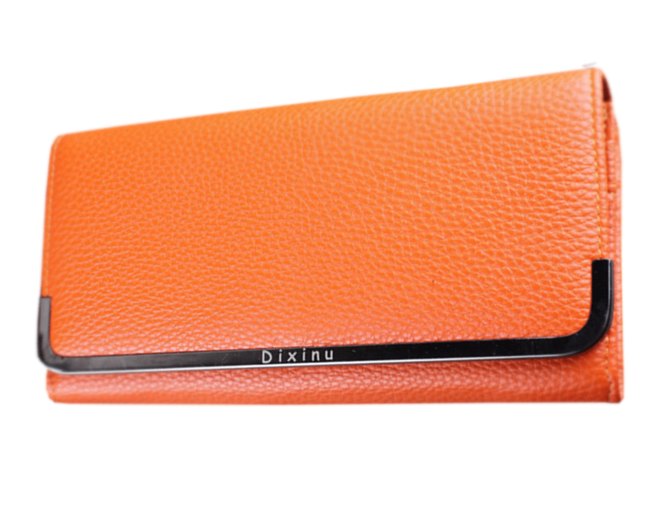 Women's Texture Surface Hand Clutch Wallet With Metal Frame Orange