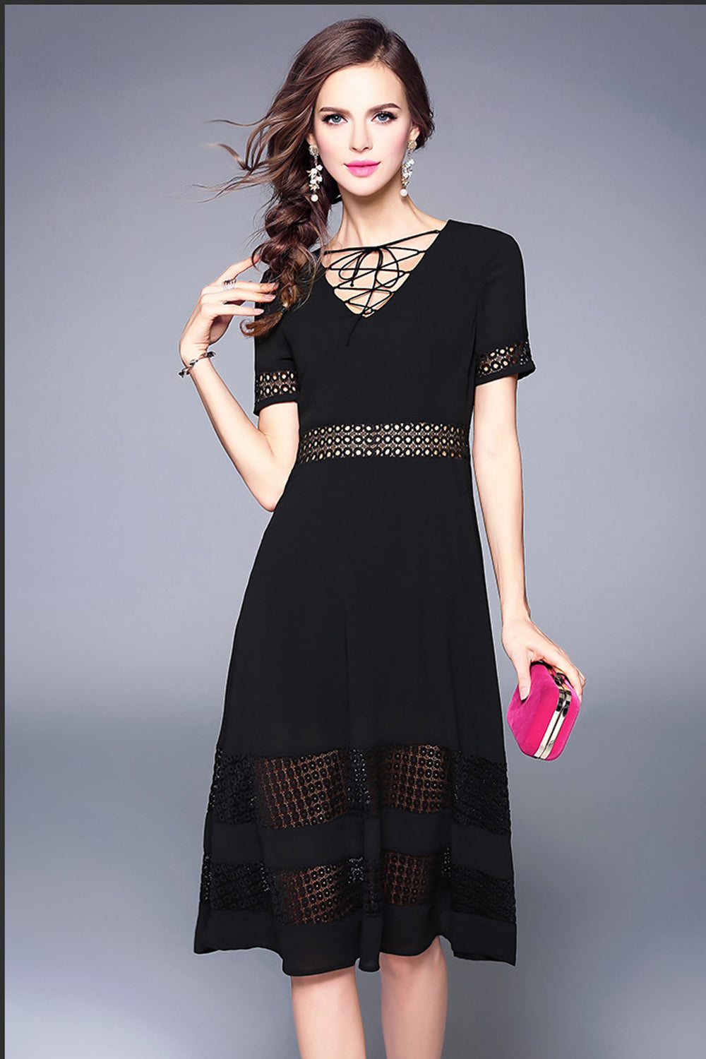 Women Stylish Look V-Neck Designed Party Dress