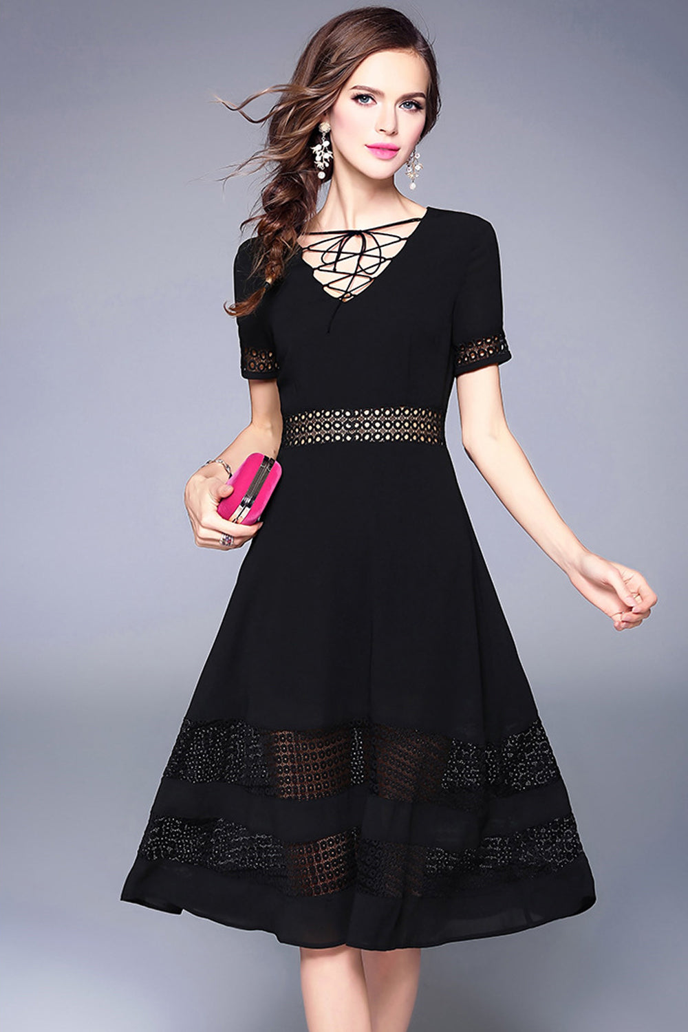 Women Stylish Look V-Neck Designed Party Dress