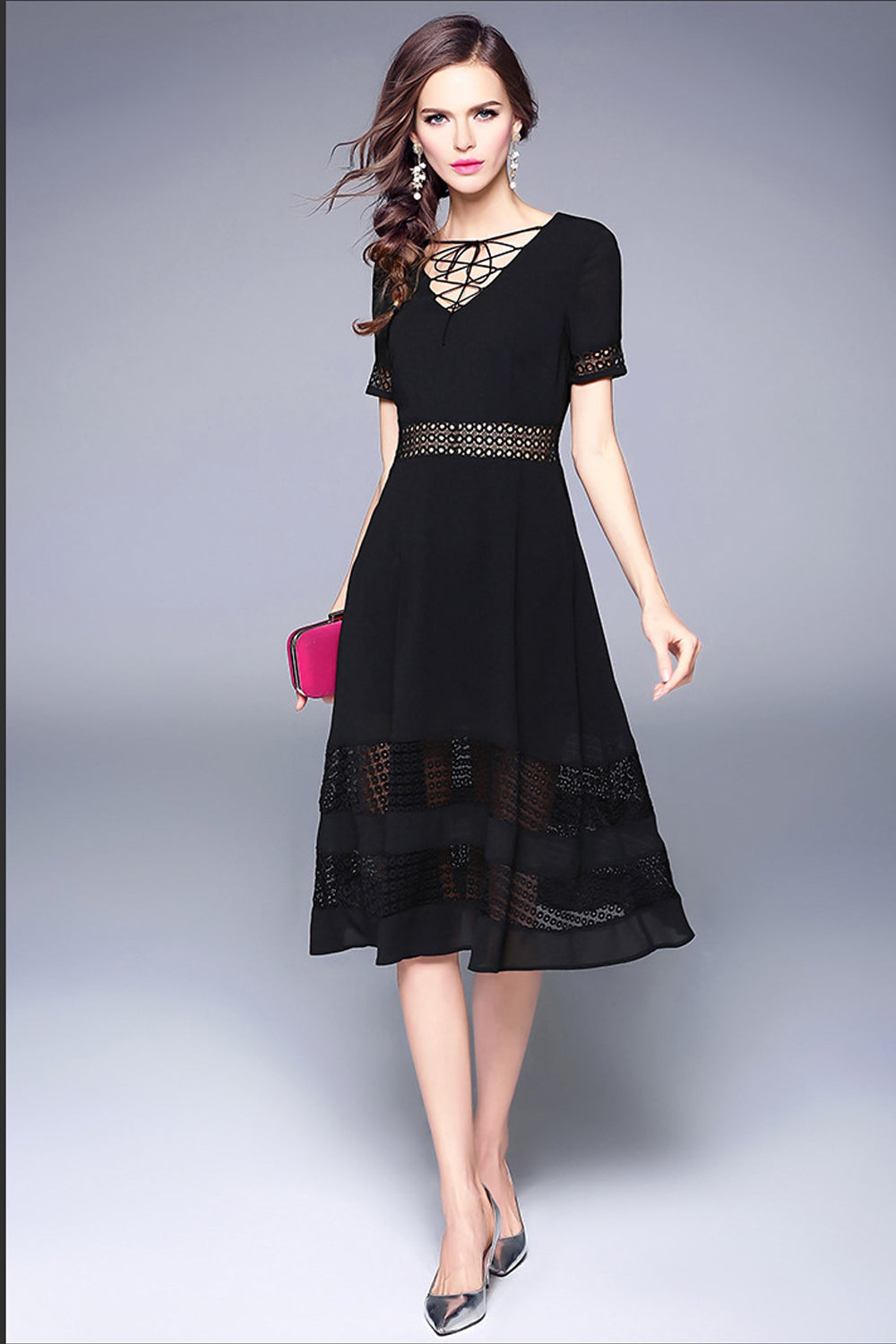 Women Stylish Look V-Neck Designed Party Dress