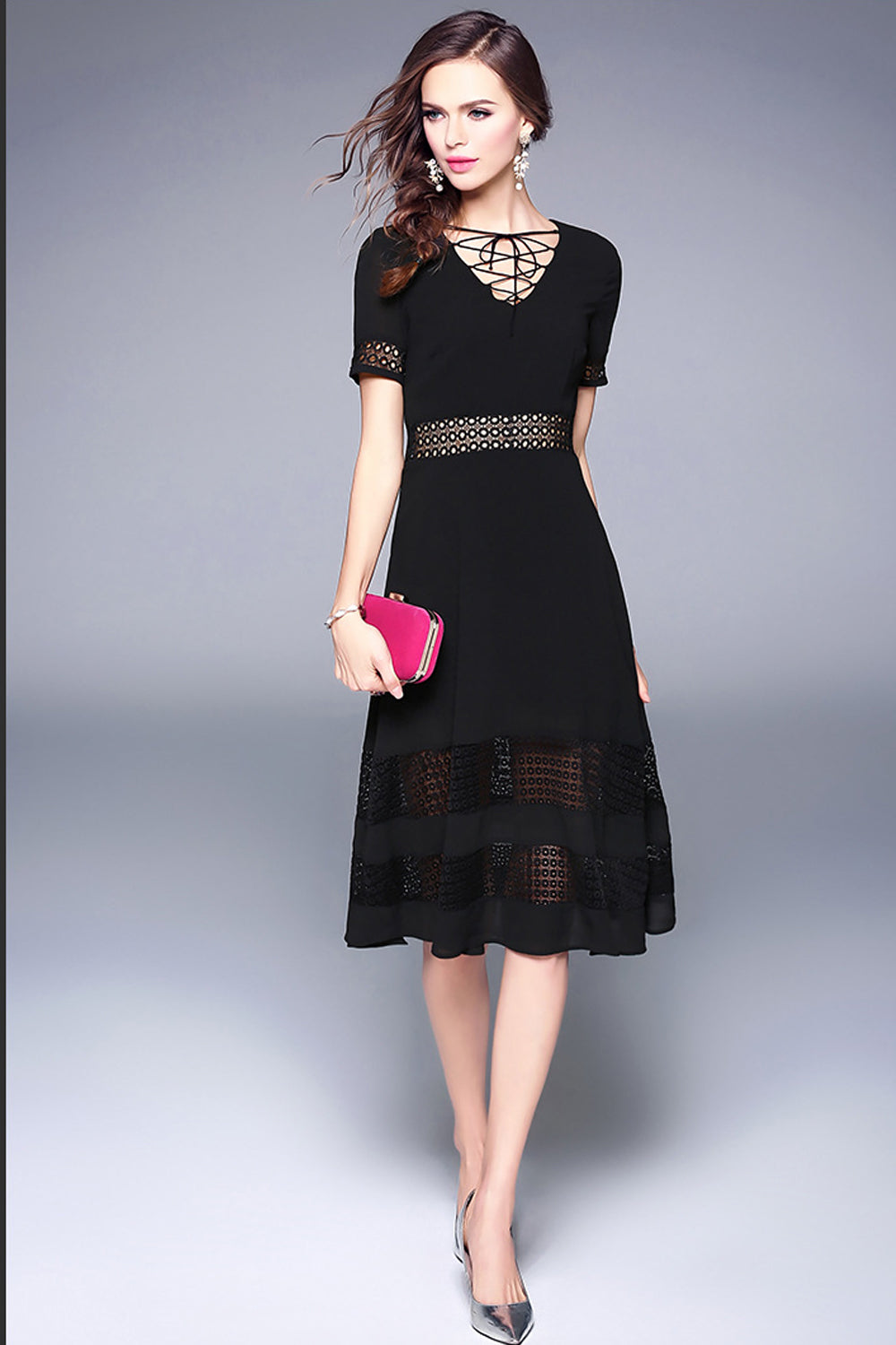 Women Stylish Look V-Neck Designed Party Dress