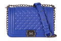 Stylish Look Quilted Diamond Pattern Blue Shoulder Bag With Metal Chain