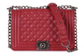 Stylish Look Quilted Diamond Pattern Red Shoulder Bag With Metal Chain