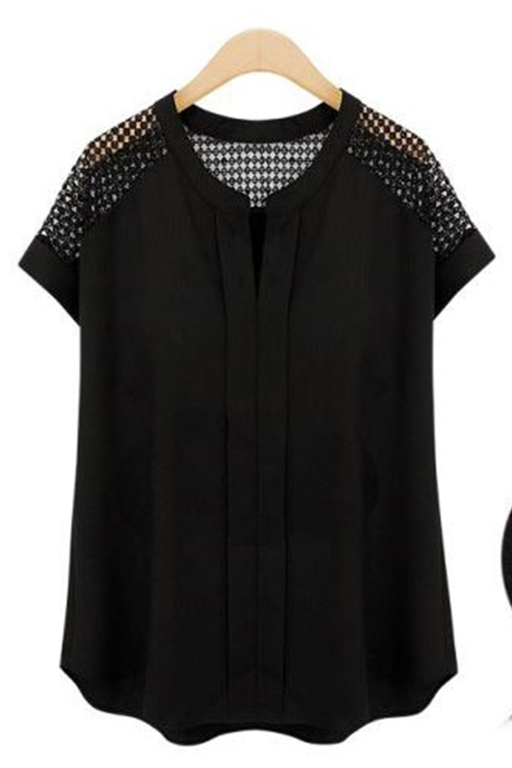 Women Loose Lace Decorated Sleeves Shirt Black