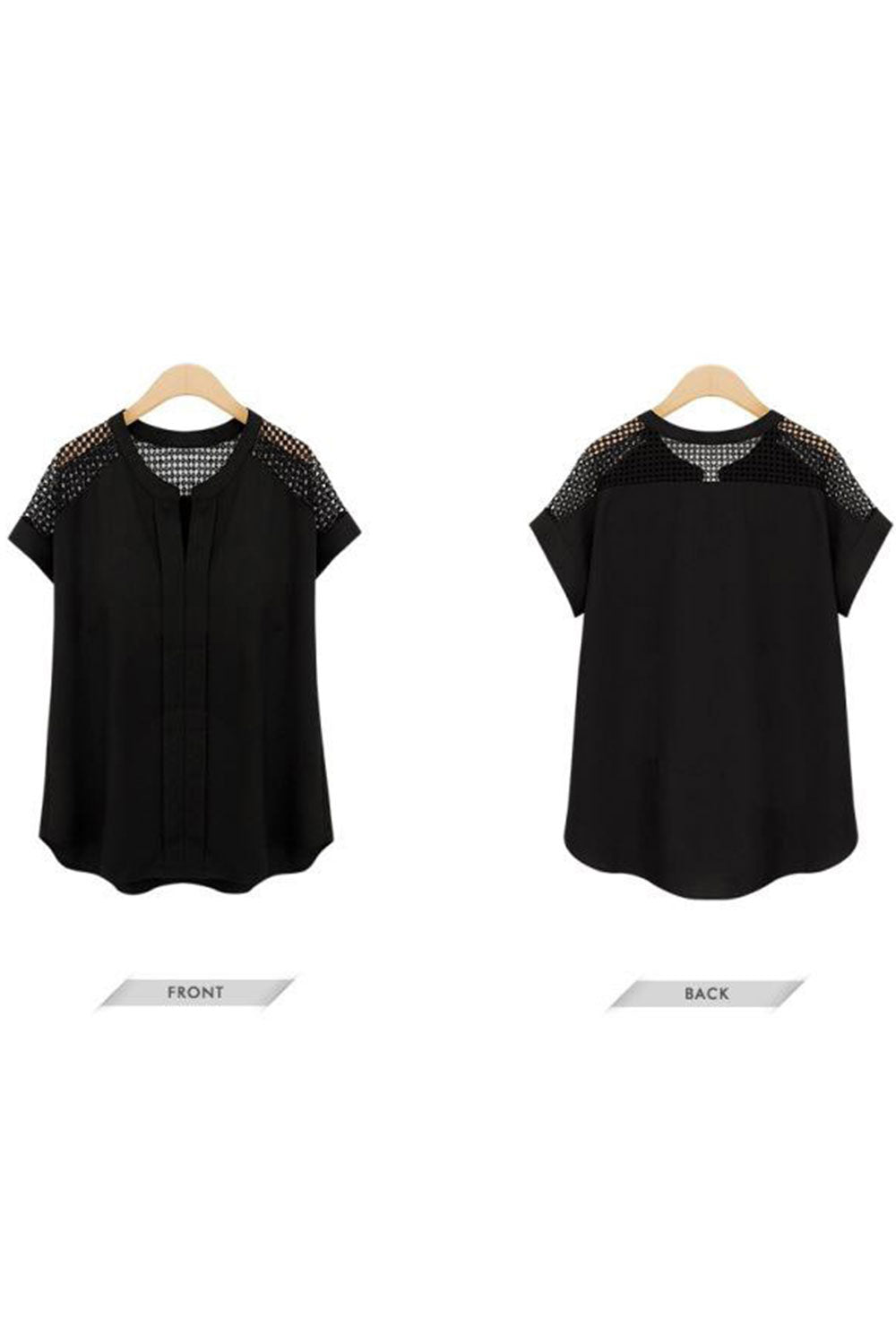 Women Loose Lace Decorated Sleeves Shirt Black
