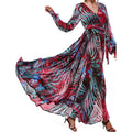 Women Chiffon V Neck Flowing Long Dress