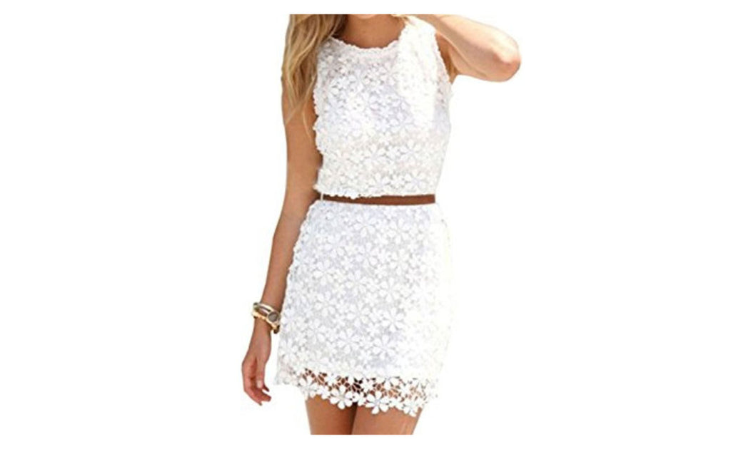 Women's Lace Decorated Sleeveless Dress White