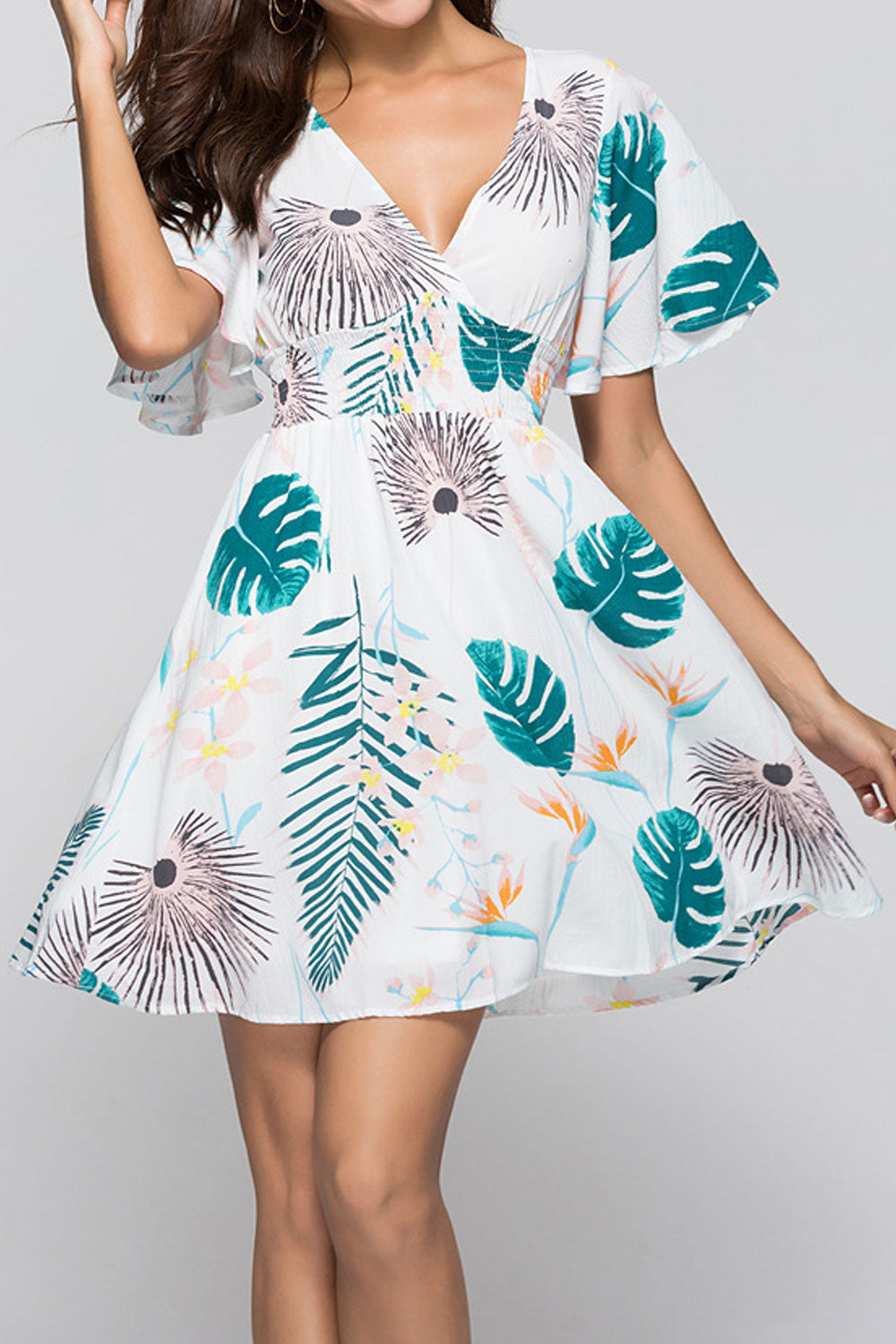 Women Smocked Waist Floral Dress