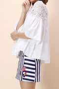 Women Lace Flutter Sleeve Solid Color Comfortable Top