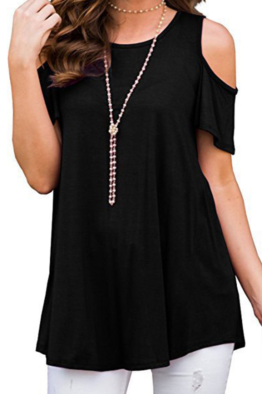 Women Solid Pattern Cut Off Sleeves Summer Top