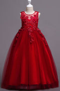 Kids Girls Flower Lace Decorated Ball Gown Dress