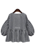 Women V-Neck Pleated Casual Plaid Shirt