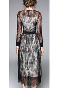 Women Long Sleeve Lace Decorated Slim Dress