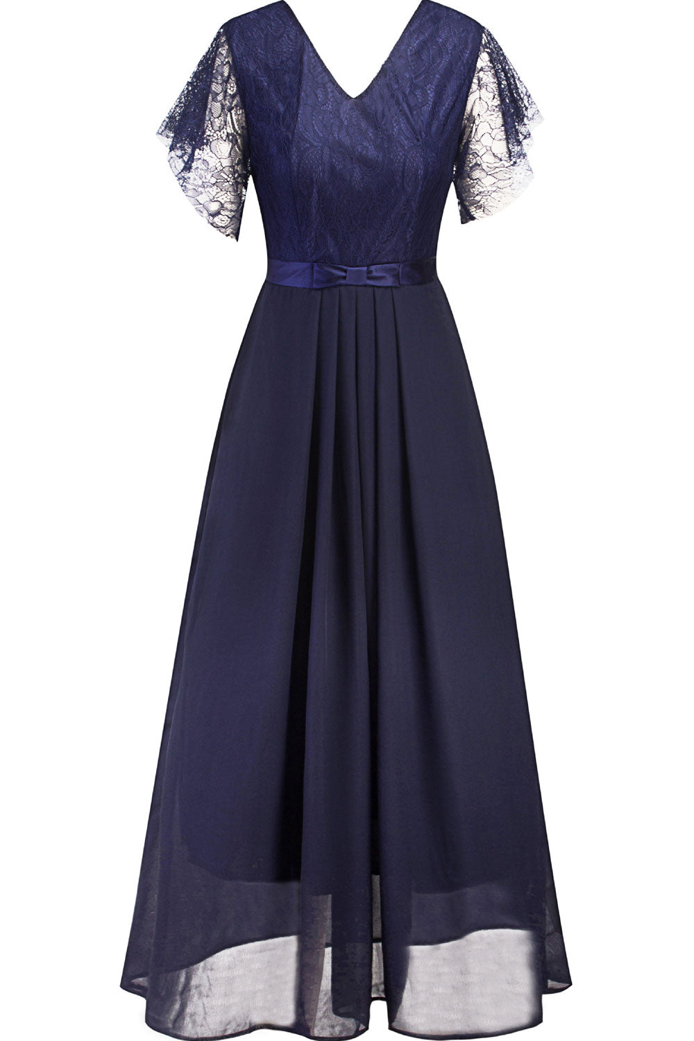 Women Flutter Sleeve V-Neck Pleated Party Dress