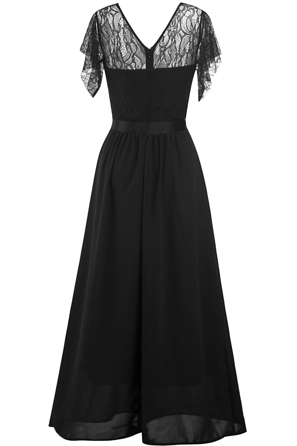 Women Flutter Sleeve V-Neck Pleated Party Dress