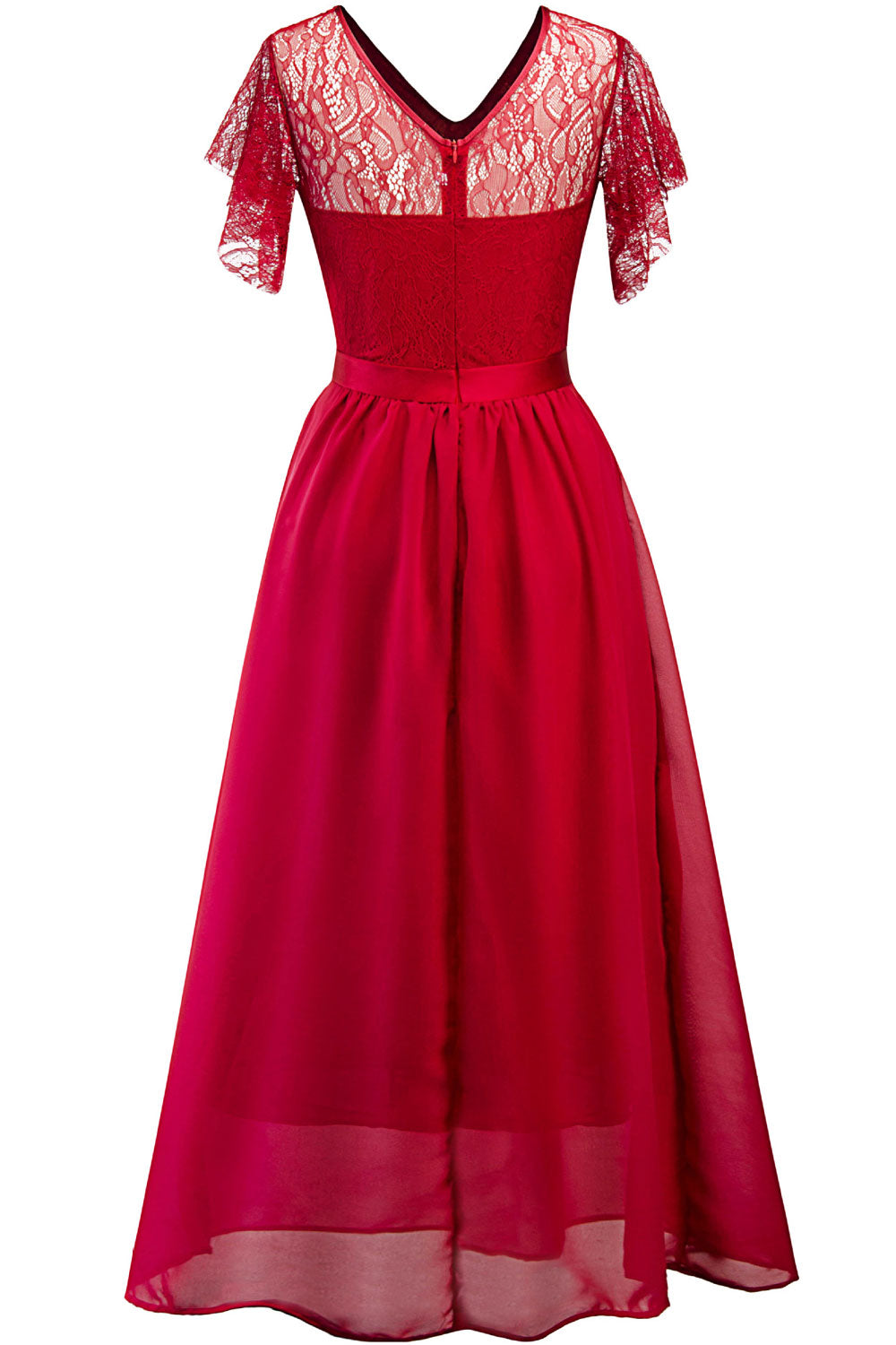 Women Flutter Sleeve V-Neck Pleated Party Dress