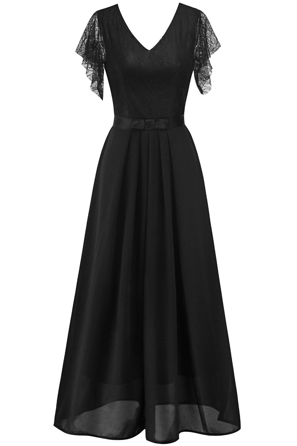 Women Flutter Sleeve V-Neck Pleated Party Dress