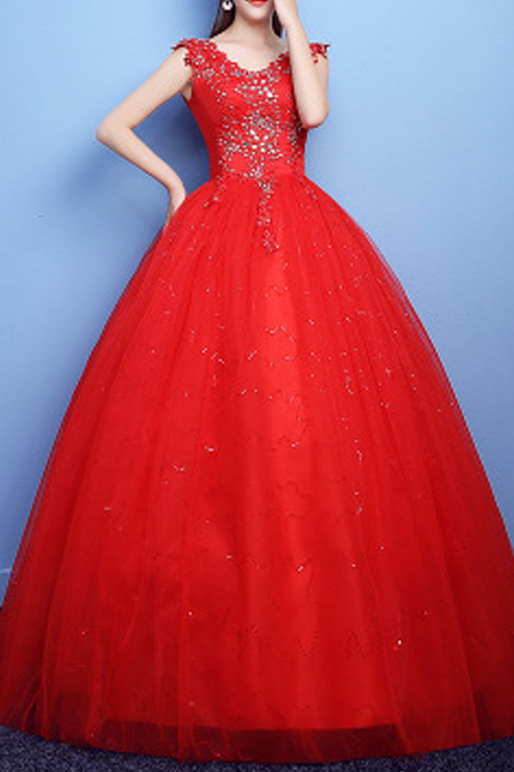 Women Lace Decorated Ball Gown Wedding Party Dress