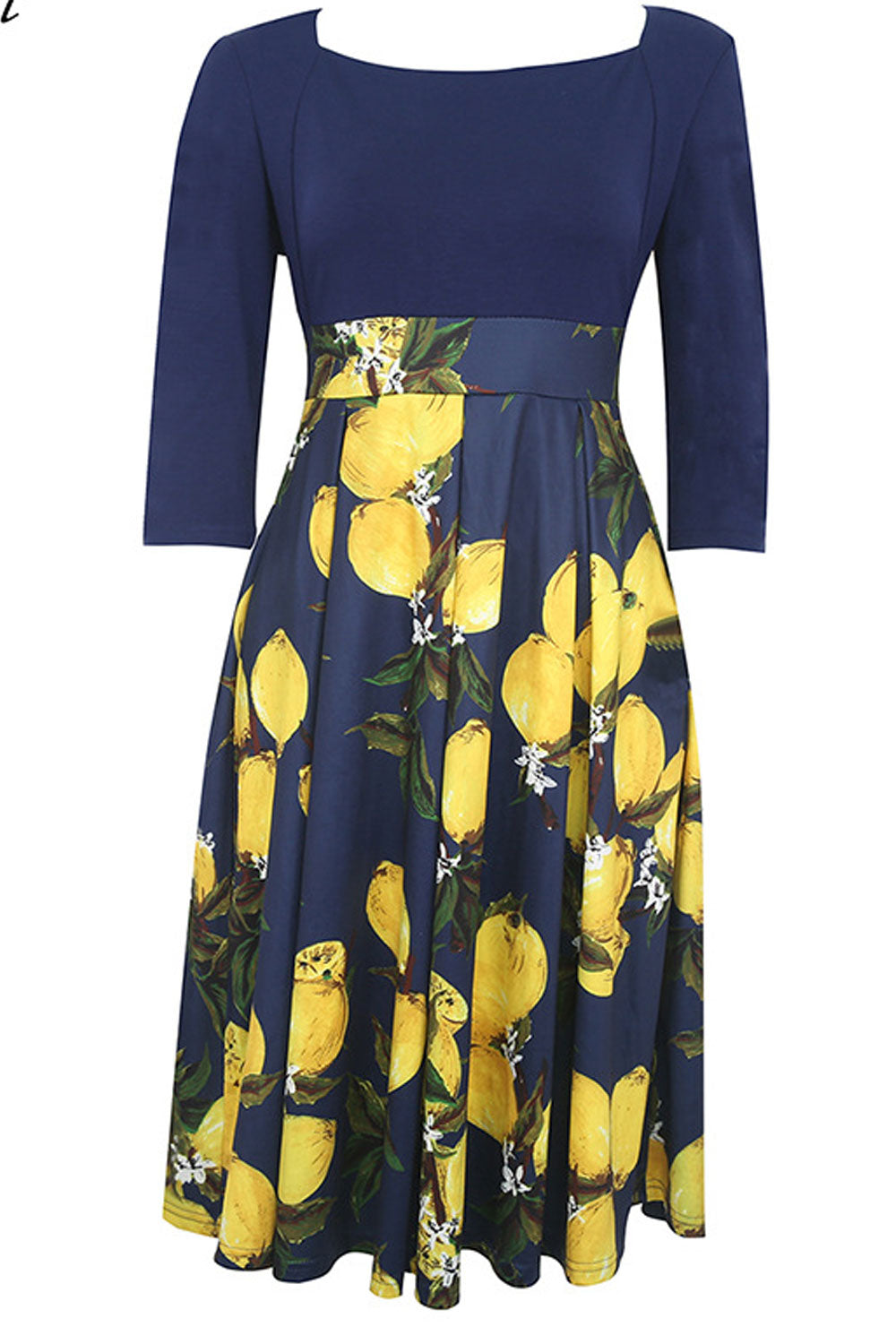 Women Square Neck Solid Top Floral Skirt Dress